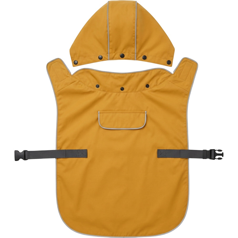 Qlvnd Hooded Pet Raincoat Large Mustard Reflective Trim - Product view