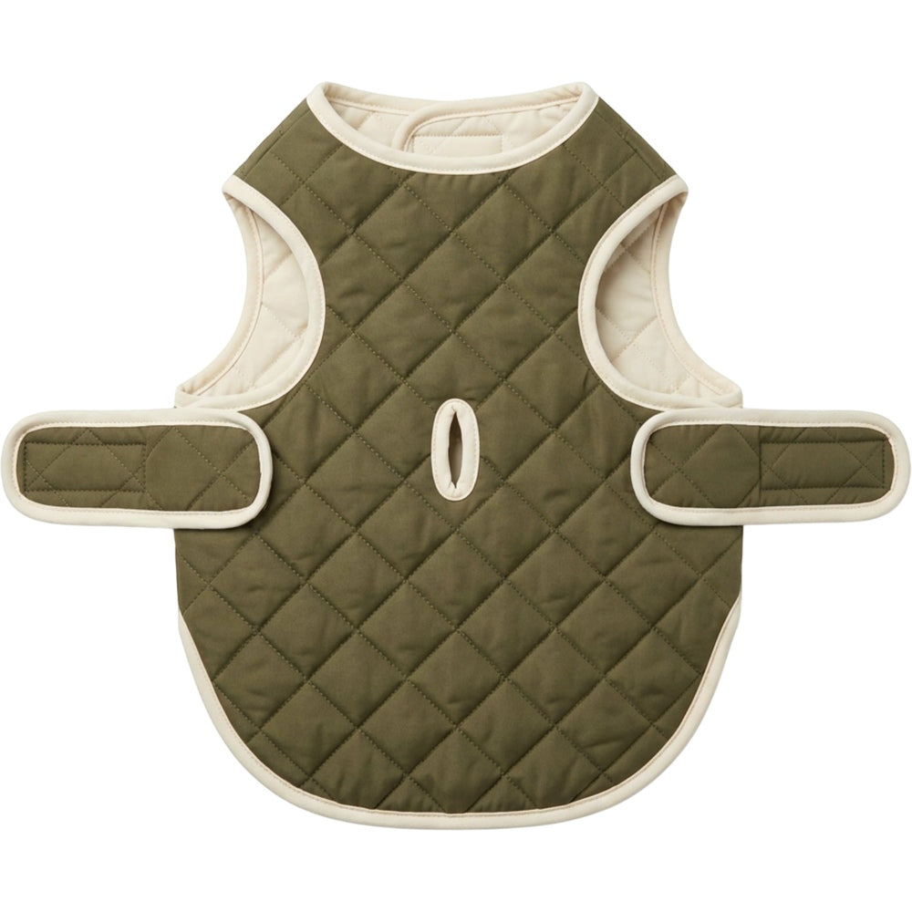 Qlvnd Reversible Quilted Pet Vest Medium Olive Cream - Product view