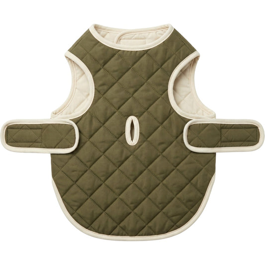 Qlvnd Reversible Quilted Pet Vest Medium Olive Cream - Product view
