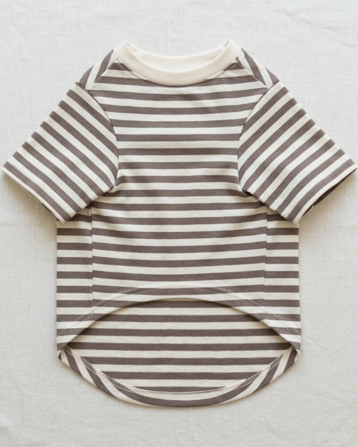 Qlvnd Striped Cotton Jersey Pet T-Shirt Small Clay Ivory - Lifestyle view